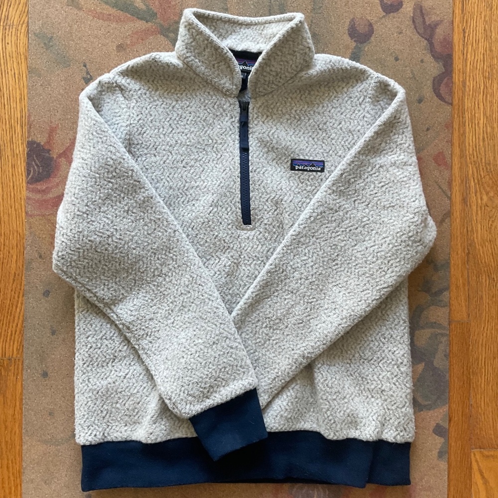 🌈 PATAGONIA Woolyester Pullover in Oatmeal & Navy - EUC, like new!